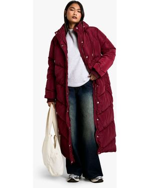 Boohoo Hooded Maxi Length Puffer - Red