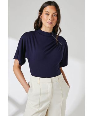 PRINCIPLES Flutter Sleeve Zip Detail Top Viscose - Blue