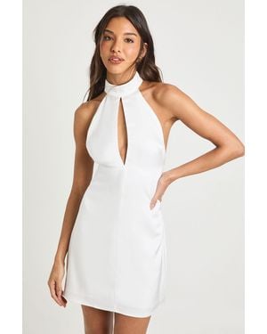 Boohoo Satin High Neck Shift Dress - White