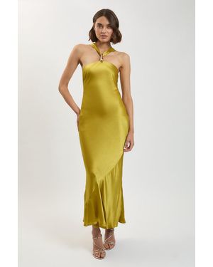 Karen Millen Viscose Satin Halter Neck Maxi Dress - Yellow