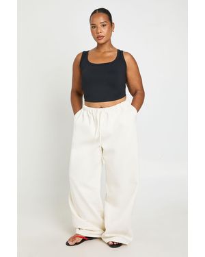 Boohoo Plus Elasticated Waistband Wide Leg Jean - White