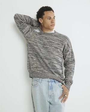 River Island Jumper Long Sleeve Stripe Cotton - Grey