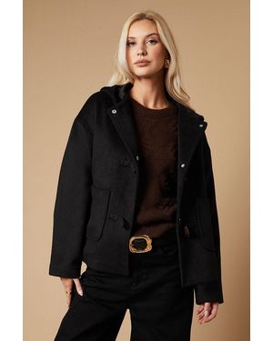 Oasis Toggle Detail Hooded Coat - Black