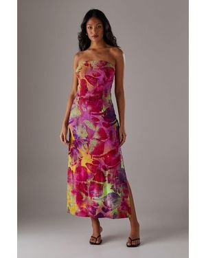 Warehouse Burnout Bandeau Maxi Dress - Red