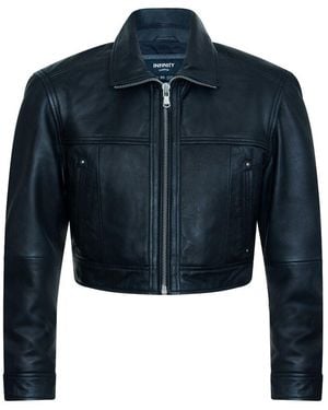 Infinity Leather Cropped Biker Jacket - Blue