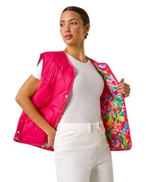 Roman Quilted Funnel Neck Lined Gilet - Red