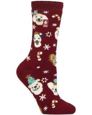 Heat Holders Ladies Lite Thermal Christmas Novelty Patterned Socks - Red