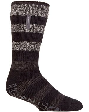 Heat Holders Warm Fleece-Lined Non-Slip Lounge Bed Socks With Grippers - Black