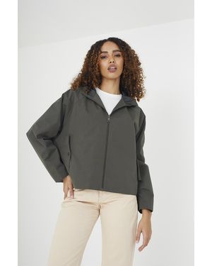 Brave Soul 'Capucine' Cropped Raglan Sleeve Jacket With Hood - Grey