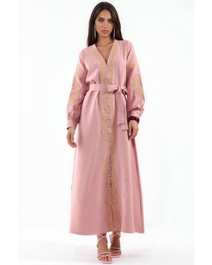 Msn-Collection Embroidered V-Neck Maxi Dress - Pink
