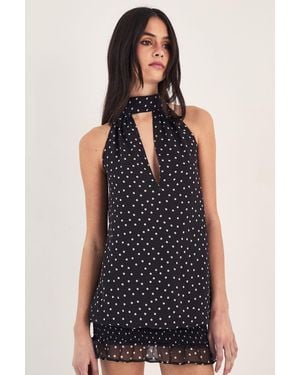 Nasty Gal Chiffon Polka Dot Neck Tie Elasticated Hem Mini Dress - Black