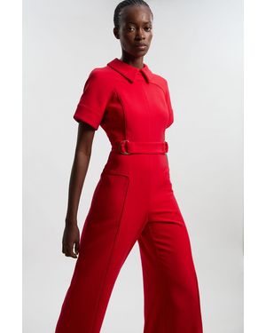 Karen Millen Compact Stretch Tipped Tab Detail Tailored Jumpsuit