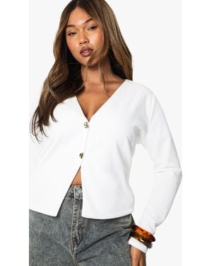 Boohoo Plus Knitted Button Cardigan - White