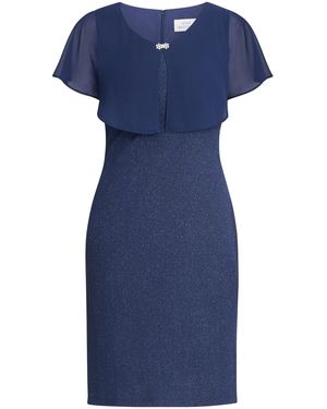 Gina Bacconi Aris V Neck Dress With Embellished Chiffon Overlay - Blue