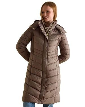 Joules Pembury Longline Hooded Quilted Coat - Brown