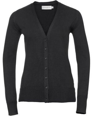Russell Collection Ladies/ V-Neck Knitted Cardigan - Black