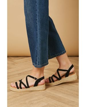 Oasis Kenza Faux Suede Strappy Low Wedge Espadrille Sandals - Blue