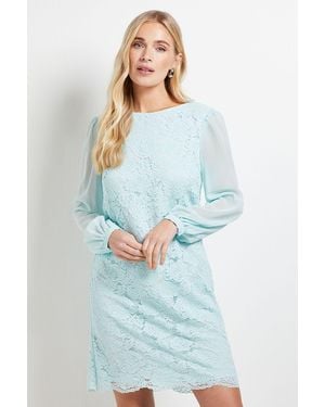 Wallis Petite Lace Chiffon Cowl Back Shift Dress - Blue