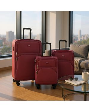 Infinity Leather Expandable Soft Burgundy 8 Wheel Lightweight Suitcase Luggage Travel Bags - Red