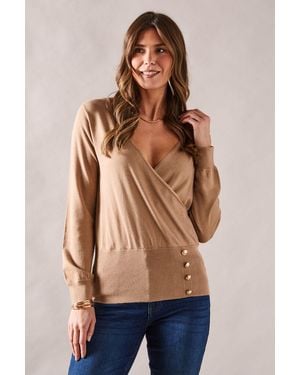 Wallis Button Detail Wrap Jumper - Blue
