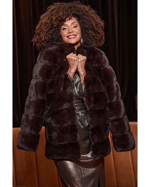 Sosandar Rich Chocolate Premium Super Soft Faux Fur Coat - Brown