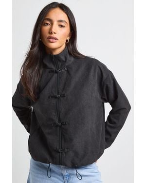 Boohoo Peached Military Funnel Neck Top - Black