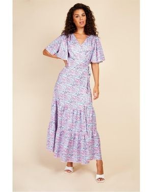 Little Mistress Maxi V-Neck Short Sleeve Wrap Dress - Multicolour