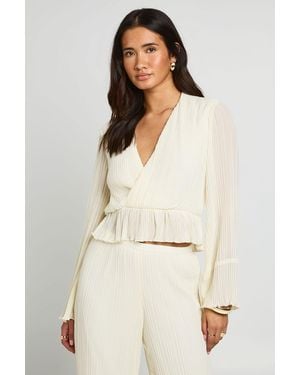 Boohoo Pleated Wrap Peplum Blouse - Natural