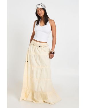 Boohoo Petite Tiered Cotton Poplin Maxi Skirt - Natural