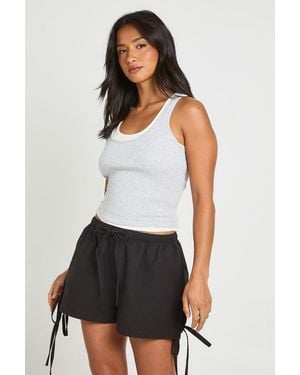 Boohoo Petite Linen Look Tie Side Shorts - White