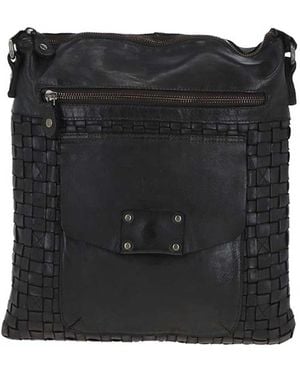 Ashwood Leather 'Estasi' Woven Classic Large Vintage Crossbody Bag - Black