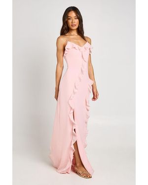 Boohoo Tall Chiffon Ruffle Detail Maxi Dress - Pink