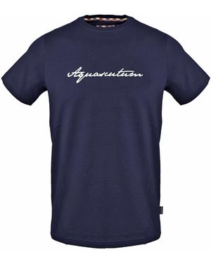 Aquascutum Signature Print Crew Neck Short Sleeve T-Shirt - Blue