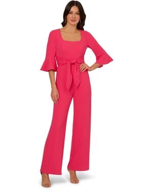Adrianna Papell Knit Crepe Tie Front Jumpsuit - Red