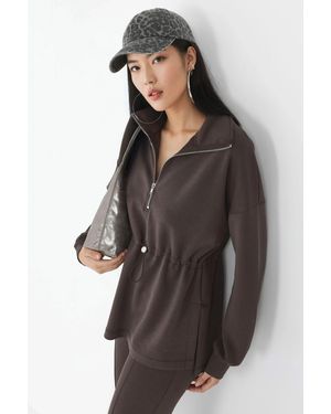 Busem Zipper Collar Sweatshirt With Adjustable Waist - Grey