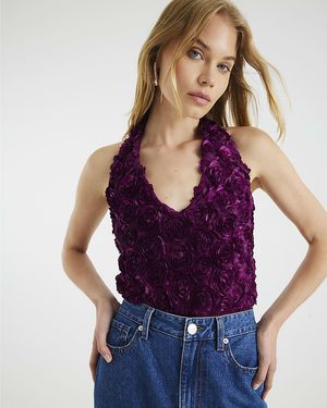 River Island Bodysuit Sleeveless Floral Plunge - Purple