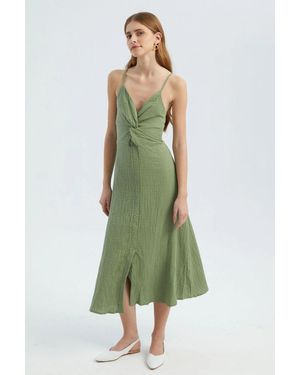 Hiccup V Neck Sleeveless Midi Dress With A Side Slit - Green