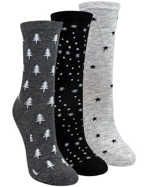 Sock Snob 3 Pairs Ladies Stars And Trees Patterned Socks - Black