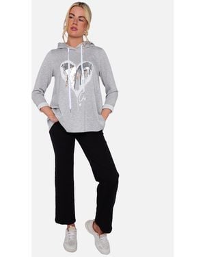 Gini London Heart Print Hooded Oversized A Line Long Top - Blue