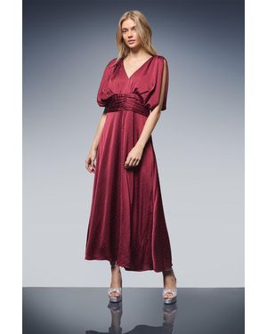 Oasis Hotfix Detail Ruched Bodice V Neck Midi Dress - Red