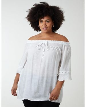 Blue Vanilla Curve Bardot Tie Front Top - White