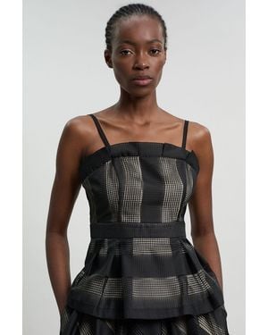 Karen Millen Textured Organza Mix Asymmetric Top - Black