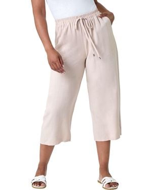 Roman Petite Linen Mix Wide Cropped Trousers - Grey