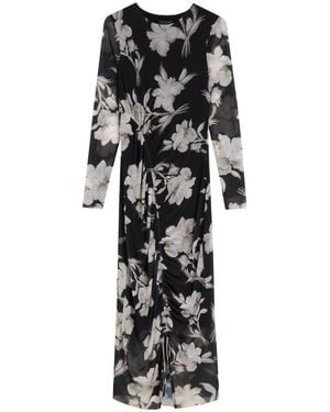 Ted Baker Marliyy Printed Mesh Bodycon Gathered Dress - Black