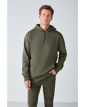 Grimelange Hooded Pocket Drawstring Sweatshirt - Green