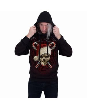 Spiral Adult Candy Cane Santa Hoodie - Black