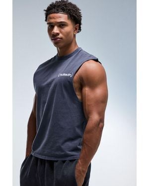 BoohooMAN One More Rep Washed Regular Fit Tank - Blue