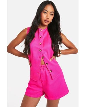Boohoo Textured Linen Look Tie Back Waistcoat - Pink