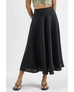 Busem Hoge Taille Textuur A-Lijn Maxi Rok - Zwart