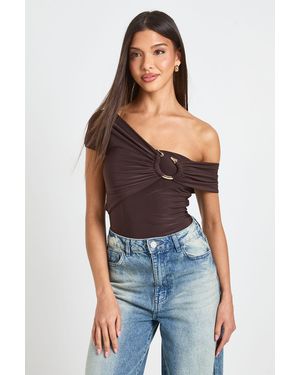 Boohoo Double Layer Slinky Snake Trim Bodysuit - Blue